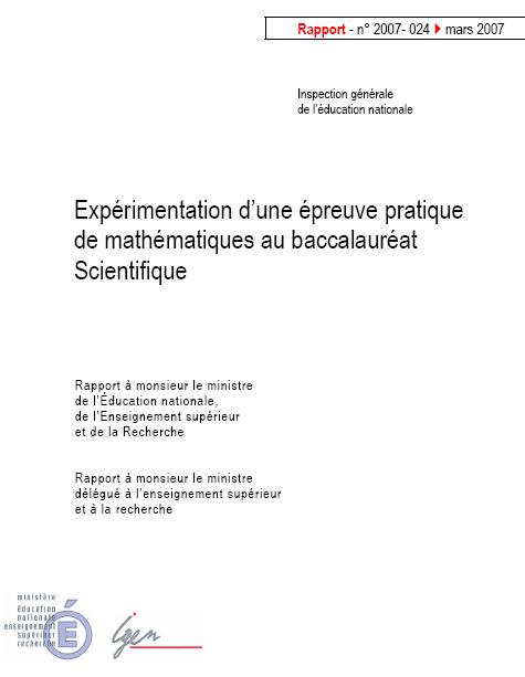 Expérimentation d’une épreuve pratique de mathématiques au baccalauréat Scientifique